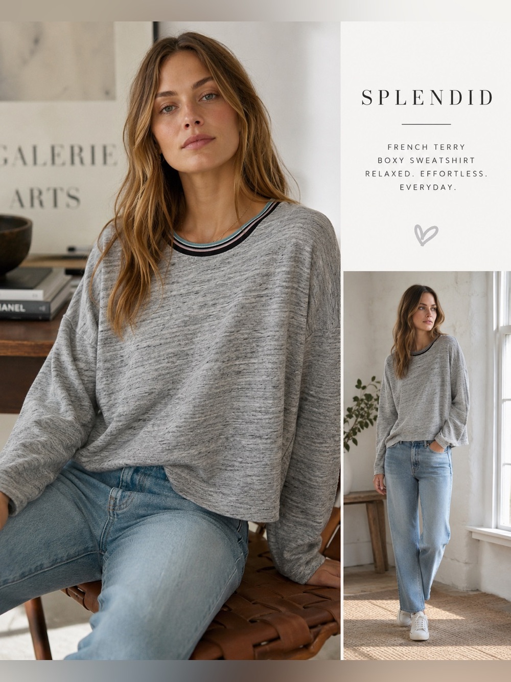 Splendid Boxy French Terry Sweatshirt Gray M athleasure cozy